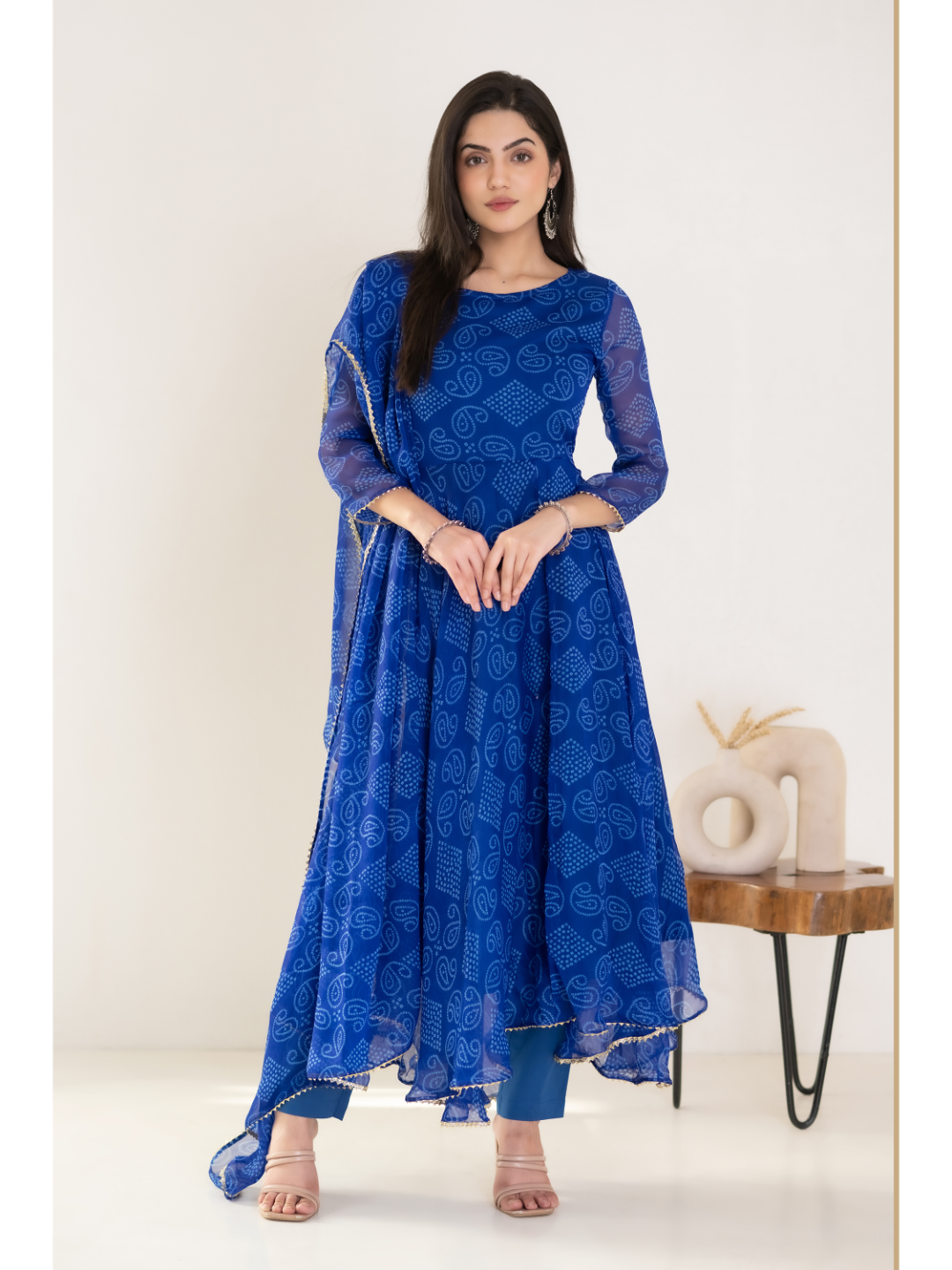 Blue Bandhani Suit Set